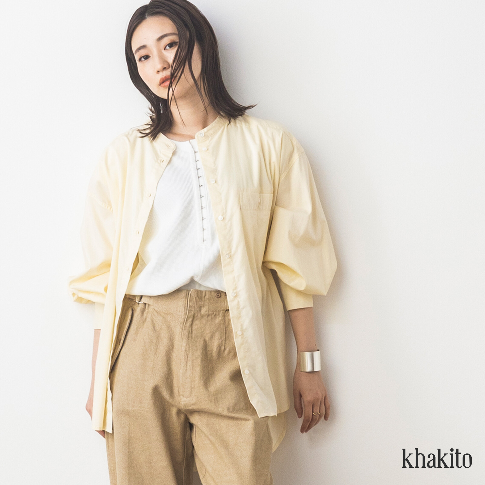 khakito  :  프렌치 아미 워크 셔츠 모티브 드레스 셔츠 (2컬러)