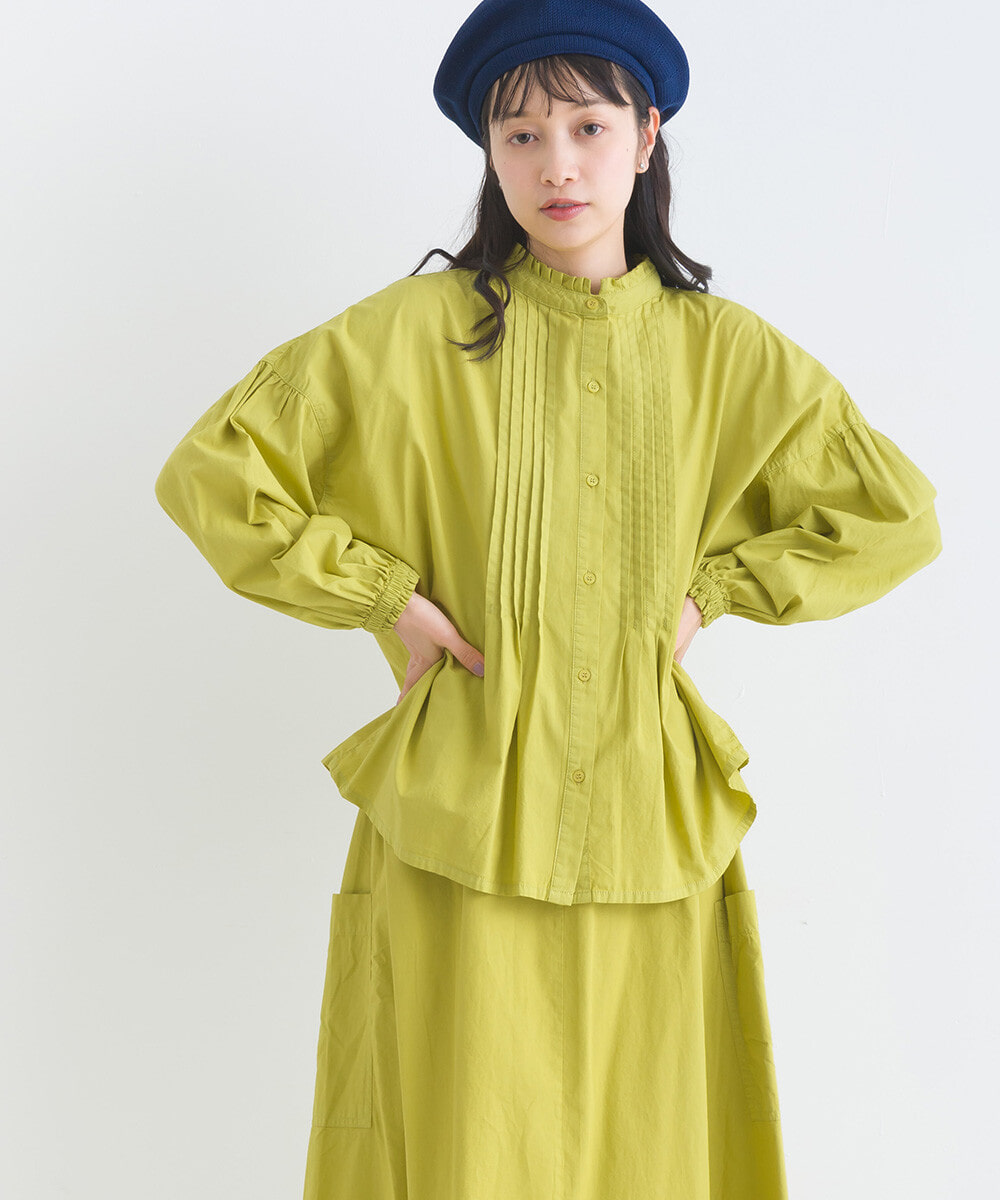 lupilien : 빈티지 피그먼트 다잉 러플 카라 셔츠 (옐로우)